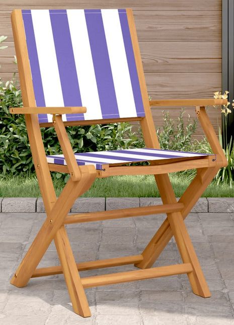Tuinstoelen 2 st massief acaciahout en stof blauw en wit