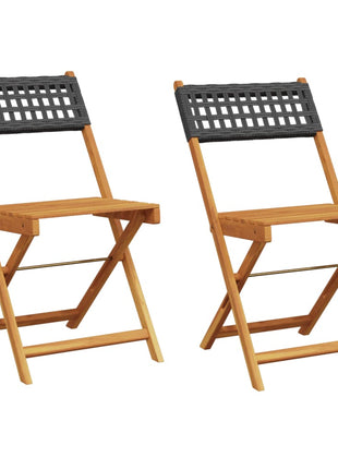 Bistrostoelen 2 st massief acaciahout en poly rattan zwart