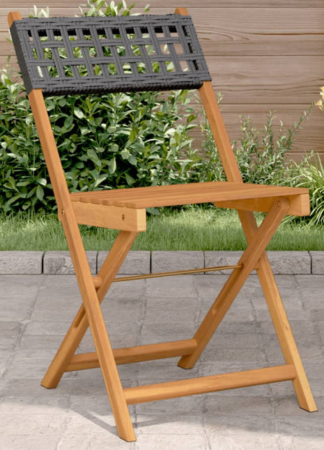 Bistrostoelen 2 st massief acaciahout en poly rattan zwart