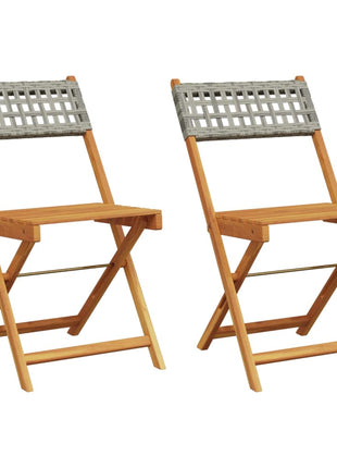 Bistrostoelen 2 st massief acaciahout en poly rattan grijs