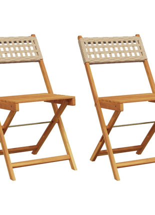 Bistrostoelen 2 st massief acaciahout en poly rattan beige