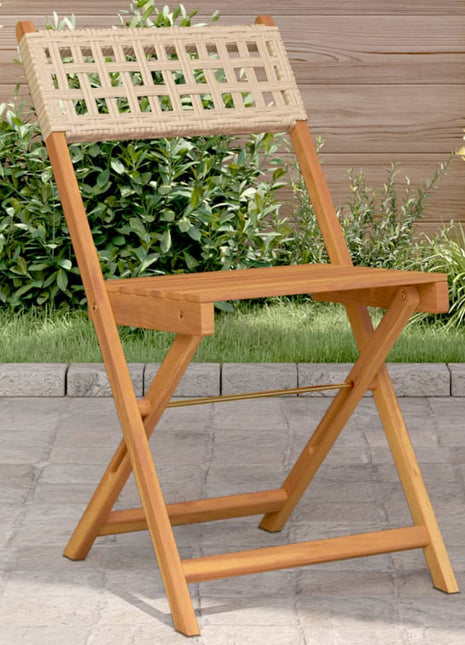 Bistrostoelen 2 st massief acaciahout en poly rattan beige
