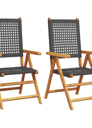 Tuinstoelen 2 st massief acaciahout en poly rattan zwart