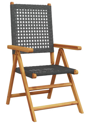 Tuinstoelen 2 st massief acaciahout en poly rattan zwart