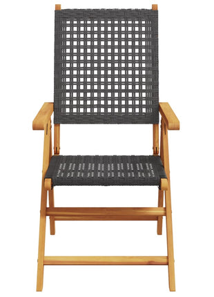 Tuinstoelen 2 st massief acaciahout en poly rattan zwart