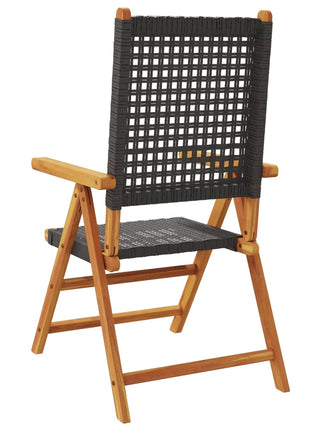 Tuinstoelen 2 st massief acaciahout en poly rattan zwart