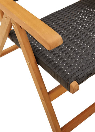 Tuinstoelen 2 st massief acaciahout en poly rattan zwart