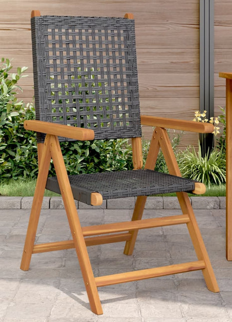 Tuinstoelen 2 st massief acaciahout en poly rattan zwart