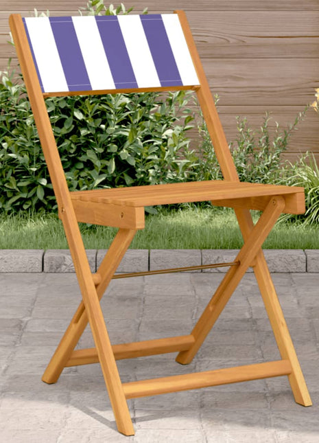 Bistrostoelen 2 st massief acaciahout en stof blauw en wit