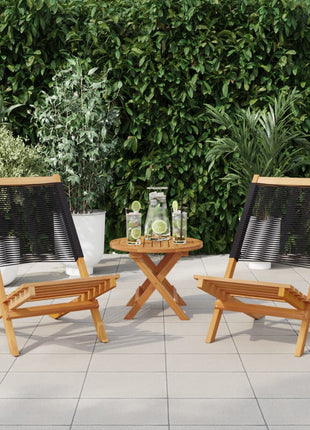 Tuinstoelen 2 st massief acaciahout en polypropeen zwart