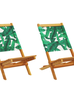 Tuinstoelen 2 st bladpatroon massief acaciahout en stof