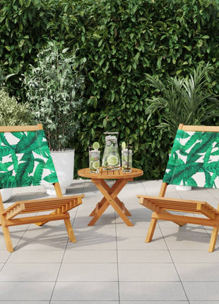 Tuinstoelen 2 st bladpatroon massief acaciahout en stof