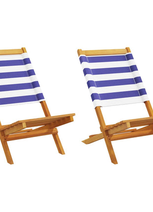 Tuinstoelen 2 st massief acaciahout en stof blauw en wit