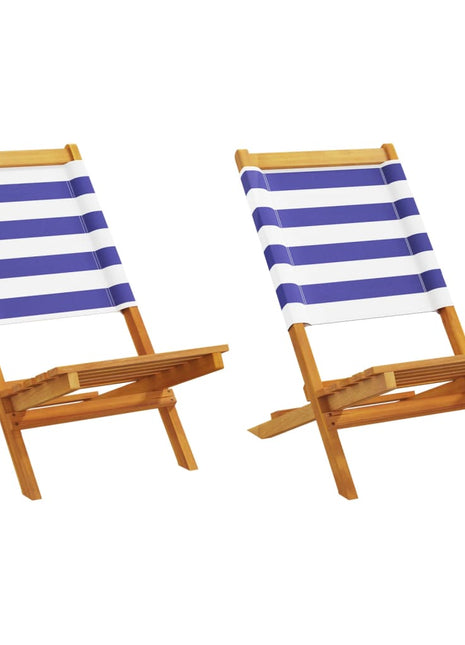 Tuinstoelen 2 st massief acaciahout en stof blauw en wit