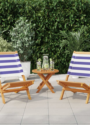 Tuinstoelen 2 st massief acaciahout en stof blauw en wit