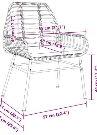 Tuinstoelen 2 st met kussens poly rattan zwart