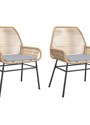Tuinstoelen 2 st met kussens poly rattan bruin