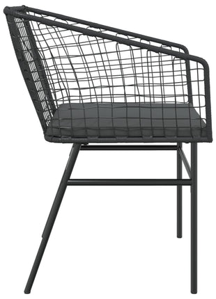 Tuinstoelen 2 st met kussens poly rattan zwart