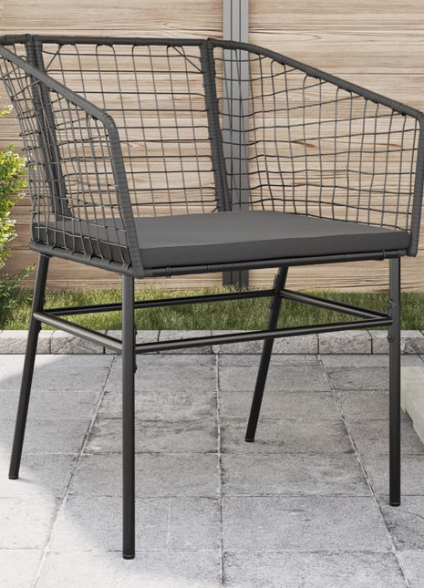 Tuinstoelen 2 st met kussens poly rattan zwart