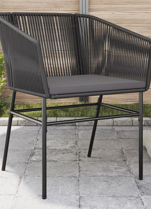 Tuinstoelen 2 st met kussens poly rattan zwart