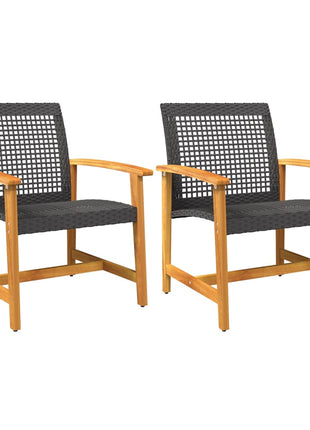 Tuinnstoelen 2 st poly rattan en acaciahout zwart