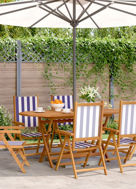 Tuinstoelen 6 st verstelbaar massief hout en stof blauw en wit
