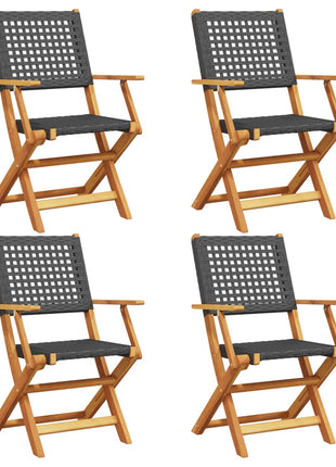 Tuinstoelen 4 st inklapbaar poly rattan en massief hout zwart
