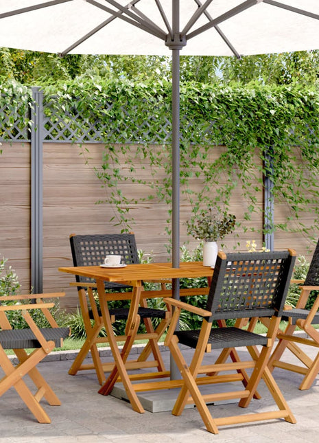 Tuinstoelen 4 st inklapbaar poly rattan en massief hout zwart