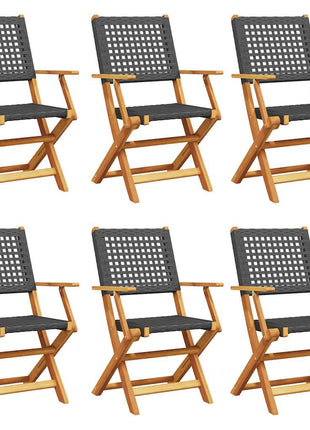 Tuinstoelen 6 st inklapbaar poly rattan en massief hout zwart