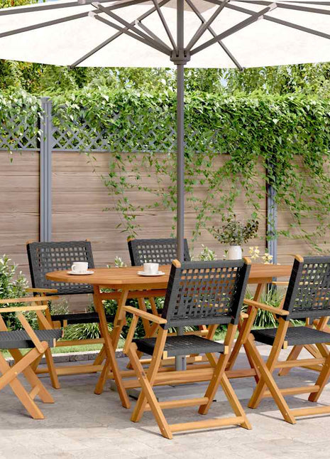 Tuinstoelen 6 st inklapbaar poly rattan en massief hout zwart