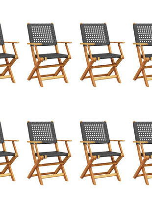 Tuinstoelen 8 st inklapbaar poly rattan en massief hout zwart
