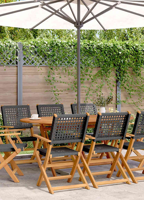 Tuinstoelen 8 st inklapbaar poly rattan en massief hout zwart