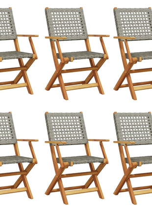 Tuinstoelen 6 st inklapbaar poly rattan en massief hout grijs