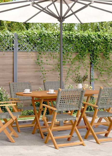 Tuinstoelen 6 st inklapbaar poly rattan en massief hout grijs