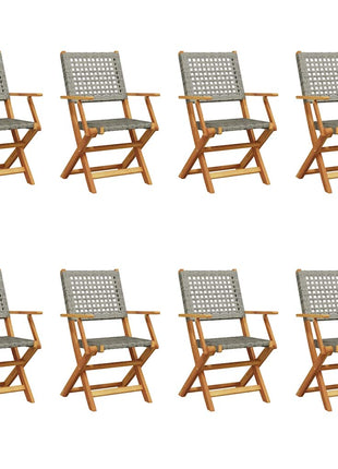 Tuinstoelen 8 st inklapbaar poly rattan en massief hout grijs