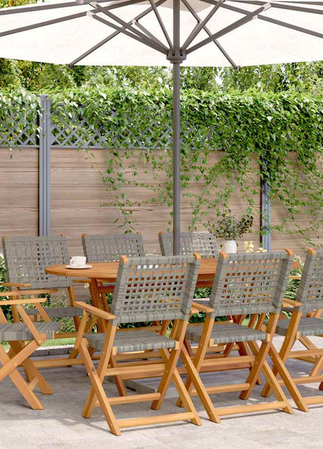 Tuinstoelen 8 st inklapbaar poly rattan en massief hout grijs