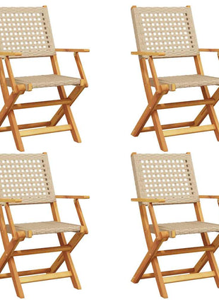 Tuinstoelen 4 st inklapbaar poly rattan en massief hout beige