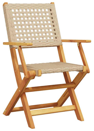 Tuinstoelen 4 st inklapbaar poly rattan en massief hout beige