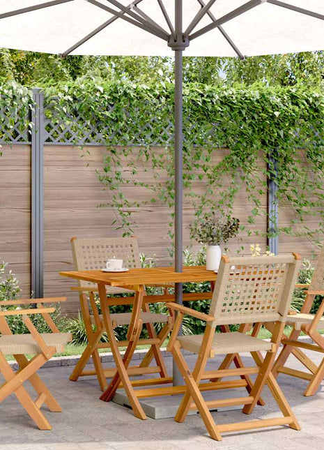Tuinstoelen 4 st inklapbaar poly rattan en massief hout beige