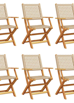 Tuinstoelen 6 st inklapbaar poly rattan en massief hout beige