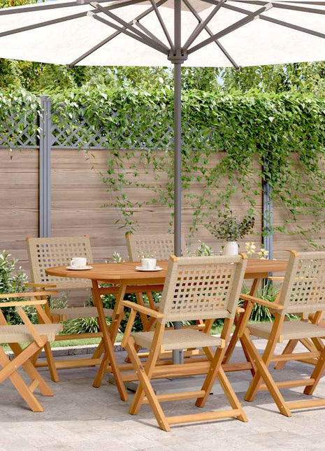Tuinstoelen 6 st inklapbaar poly rattan en massief hout beige