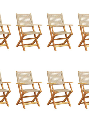 Tuinstoelen 8 st inklapbaar poly rattan en massief hout beige
