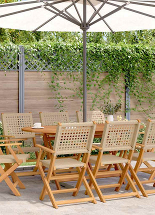Tuinstoelen 8 st inklapbaar poly rattan en massief hout beige