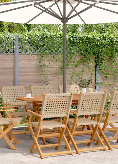Tuinstoelen 8 st inklapbaar poly rattan en massief hout beige