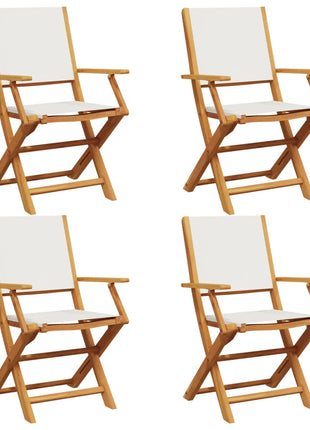 Tuinstoelen 4 st inklapbaar massief hout en stof crèmewit