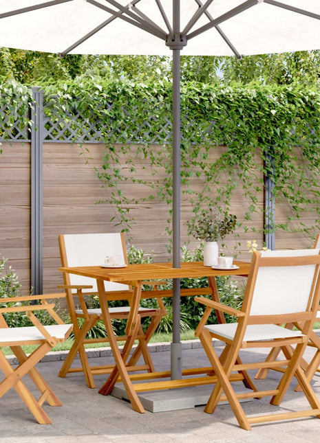 Tuinstoelen 4 st inklapbaar massief hout en stof crèmewit