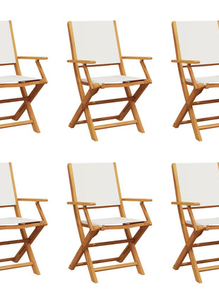 Tuinstoelen 6 st inklapbaar massief hout en stof crèmewit