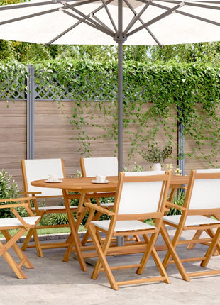 Tuinstoelen 6 st inklapbaar massief hout en stof crèmewit