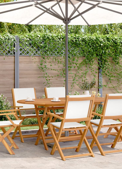 Tuinstoelen 6 st inklapbaar massief hout en stof crèmewit