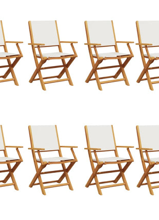 Tuinstoelen 8 st inklapbaar massief hout en stof crèmewit